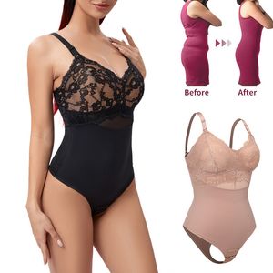 Taille Ventre Shaper Dentelle Strings Body Shapewear Femmes Sans Couture Complet Du Corps Mince Contrôle Sous-Vêtements Ventre Plat Lisse Corset Nude 230520