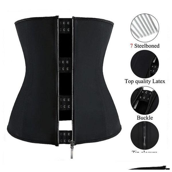 Cintura Tummy Shaper Latex Trainer Faja para mujeres Corset Cincher Ropa interior con 7 huesos de acero Cierre de gancho con cremallera Control doble Slimm DHHHZC