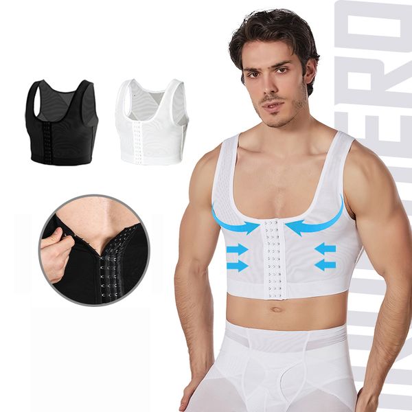 Taille Tummy Shaper Hommes Gynécomastie Shaper Gilet Ceintures Fermes Crochet Correcteur Compression Chemise Minceur Poitrine Contrôle Seins Shapewear Corset Tops 230824