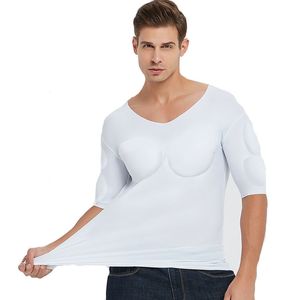 Taille Tummy Shaper Mannen Padded Shaper Muscle Enhancers Top Mannelijke Nep Inserts Body Shaper Onzichtbare Sterke Borst Shirts 230607