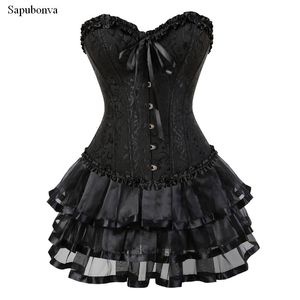 Taille Tummy Shaper Sapubonva corsets sexy pour femmes, plus la taille costume overbust burlesque corset et jupe ensemble tutu corselet robes de mode victorienne 230828