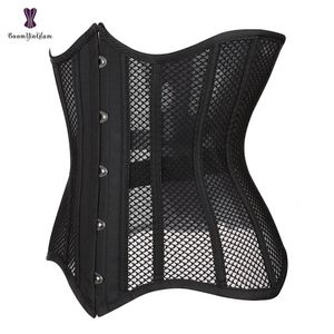 Taille buik Shaper vrouwen zwart mesh onderborst corset stalen botten slanke lichaamsgordels streetwear zie door corselet 230818