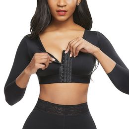 Taille buik Shaper vrouwen vooraan borsten yoga kort korset lange mouw slanke fit verzamelen fitness vest elastische houding correctie shapewear 230511