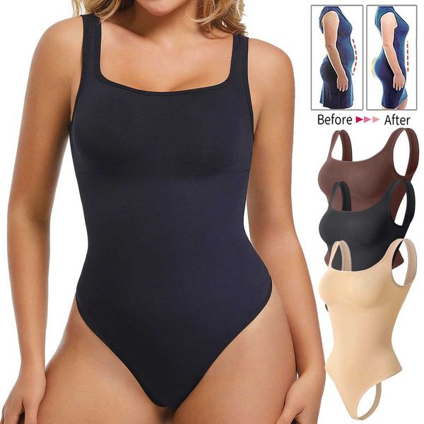 Taim du ventre Shaper Womens Taille Façonnez le nou du cou carré Contrôle abdominal transparent avec des strings pour élever les fesses de vêtements d'ajustement serrés Q240509