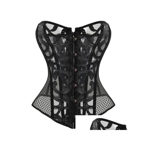 Taille Tummy Shaper Y Training Corset Body Dames Zwart Lace Up Uitgebeend Bovenborst Transparant Bloemenpatroon Mesh Gothic Drop Delivery Genezen Dhxsv