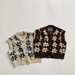 Gilet 1213C enfants vêtements tricoté gilet printemps enfants rétro fleur garçons pull manteau enfants 230822