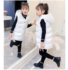 Gilet Automne Printemps Enfants Mi-longueur Sans Manches Hoodies Veste Enfants Casual À Capuche Filles Garçons Épais Chaud Long Gilet Outwear 230313