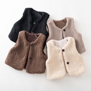 Waistcoat Autumn Winter Baby Lamb Wool Plus Velvet Waistcoat Girls Boys Plush Vest Single Breasted V Neck Child Warm Fashion Warm Coat 230918