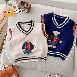 Weste Herbst Winter Chidren's Junge Weste Japanischen Stil Niedlichen Bären Stickerei Kinder Pullover Strickpullover Baby Outwear Mäntel 230311