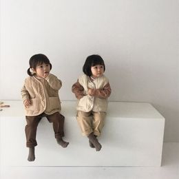 Chaleco Otoño Invierno Niños Chaleco Cálido Versión Coreana Estilo Ins Niños Niñas Color Puro Algodón Retro Todo fósforo Bebé A prueba de viento 230313