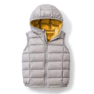 Gilet Automne Hiver Enfants Ultra Léger Gilet Vestes Garçons Filles Enfants Court À Capuchon Canard Vers Le Bas Manteaux De Mode Sans Manches Puffy Gilet 230904