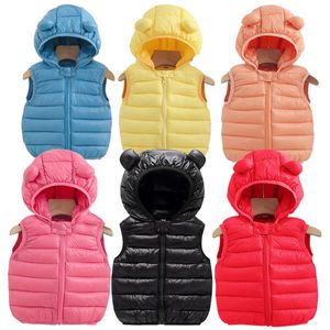 Waistcoat Baby Boys Girls Warm Down Vest Autumn Winter Cotton Waistcoat With Ears Kids Outerwear Children Clothing Hooded Jacket Vests 230817