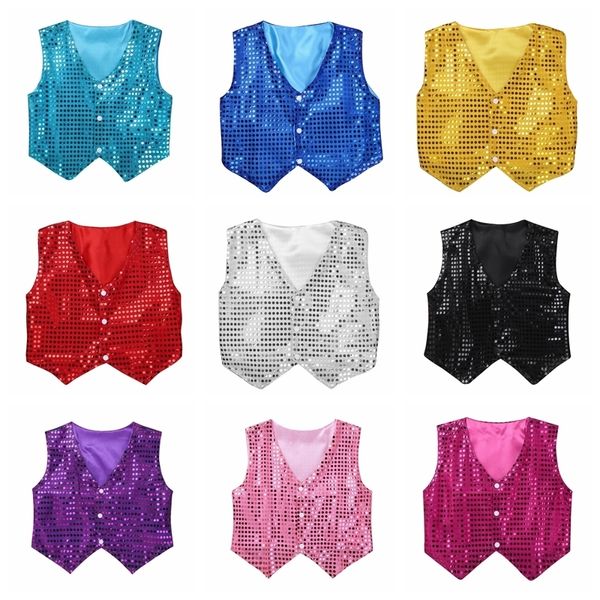 Gilet enfants Hip-hop Jazz Street Dance gilet garçons filles brillant paillettes gilet enfants chorale fête de noël scène Performance Costume 230918