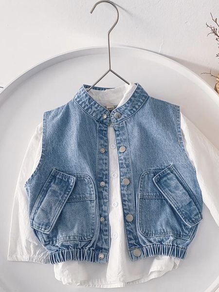 Gilet enfants printemps garçon décontracté Denim gilet enfants gilet veste d'extérieur Simple Denim gilet pour enfants 230904