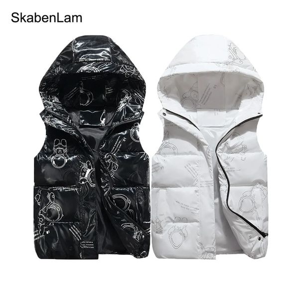 Gilet Gilet pour enfants pour garçon fille avec capuche vêtements d'extérieur enfants espace imprimé Glow Up manteau sans manches doudoune famille hiver gilet 231016