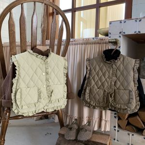 Gilet Gilet pour enfants hiver automne bébé filles chaud coton gilet coréen Vintage Style manteau haut pour enfants hauts sans manche 230329