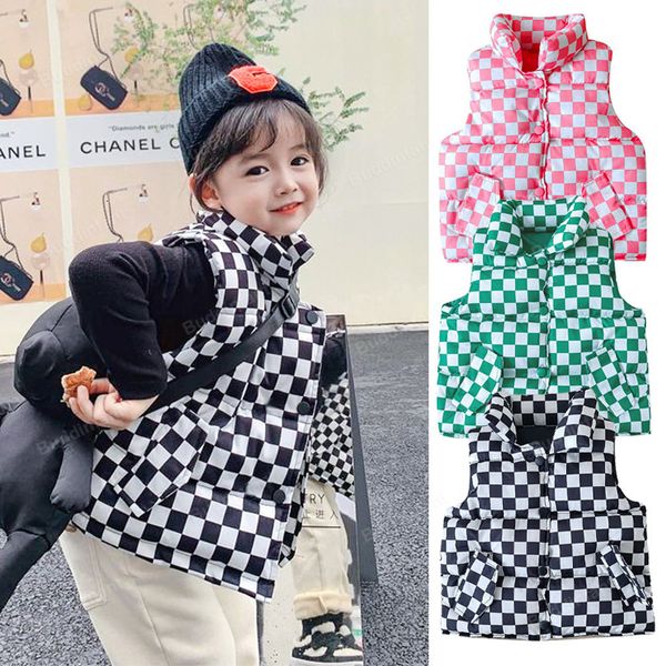 Gilet Enfants Hiver Automne Survêtement Sans Manches Vestes Chaud Coton Vers Le Bas Rembourré Enfants Fille Garçons Gilet Plaid Blanc Noir Automne 230313