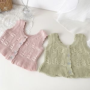 Gilet deer jonmi Printemps Style Coréen Bambins Filles Gilets Tricotés Évider Sans Manches Cardigan Bébé Enfants Coton Gilets 230329