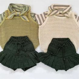 Vest EnkeliBB Peuter Zomer Merk Vest Breien Tanks en Basic Stijl Peuter Meisje Effen Vesten Misha Babykleertjes 230830