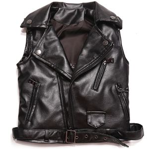 Gilet Mode Bébé Garçon Gilet Enfants Fille PU Gilets En Cuir Veste Enfants Vêtements D'extérieur Manteau Sans Manches Garçons Moto 230311