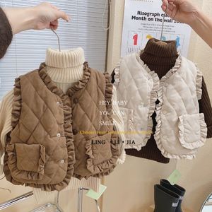 Gilet Filles Automne Hiver Gilet 1-6Y Bébé Épaissie Vêtements Chauds Enfants Portent De La Dentelle À L'extérieur Gilet Gilet Chaud Pour Enfants Manteau En Peluche 230926