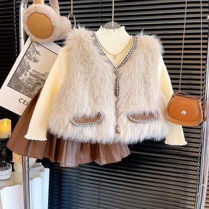 Gilet Meisjesjas Winter Babyhaar Trui Mode Luxe en verwesterde middelbare school kindervest Bont 231207