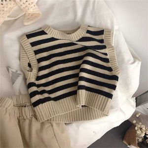 Wil -vocht HoneyHerry Children's Striped Jacquard Vest Gebreide Baby Sweater Kleding Kids 220905