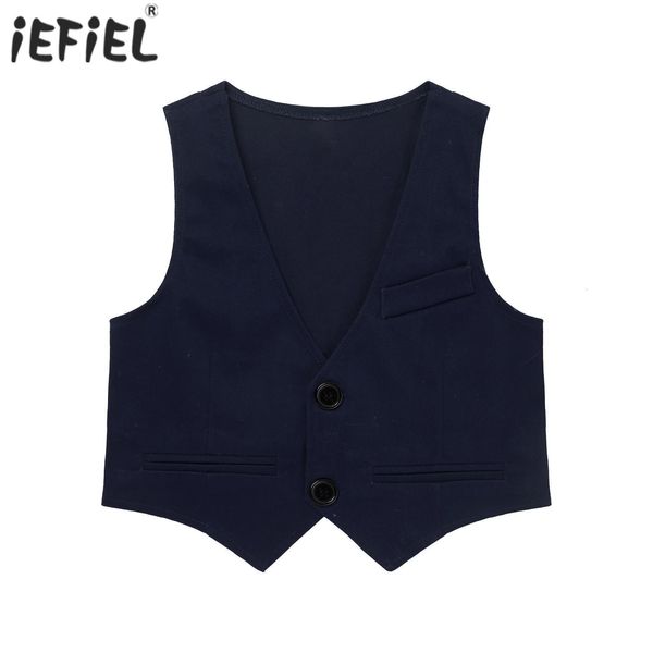 Gilet enfants garçons Prince formel gilet Gentleman col en V simple boutonnage pour mariage fête d'anniversaire Dancewear Performance 230327