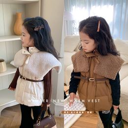 Vest MILA CHOU Winter Meisjes Gewatteerde Katoenen Vest Jas Kinderen Casual Dikke Revers Mouwloze Jas Top Kinderkleding 230626