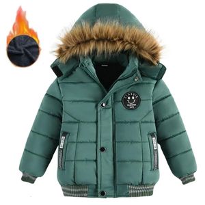 Gilet veste d'extérieur pour garçons hiver à capuche fermeture éclair vêtements d'extérieur chaud décontracté bébé velours épais manteaux enfants vêtements col de fourrure Parka 231120