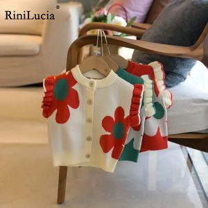 Vest RiniLucia 2023 Lente Peuter Baby Meisje Gebreid Vest Jas Kids Fashion Casual Jongen Uitloper Mouwloos Vest Tops 231017