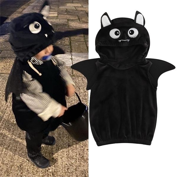 Chaleco para niños pequeños, bebé, niña, Halloween, con capucha, sin mangas, cuello redondo, disfraz de Cosplay de murciélago, 1-5T, 221109