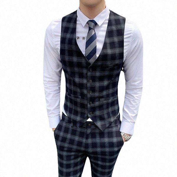 Chaleco Chaleco para hombres Slim Ocio Traje a cuadros Chalecos Caballeros Busin Sleevel Vintage Chaleco de boda masculino Formal Dr Chalecos O65j #