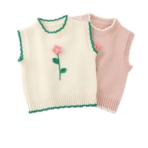 Gilet VIDMID bébé enfants filles gilet tricoté pull bébé gilet printemps automne mignon enfants coton fleurs sans manches hauts P6410 230329