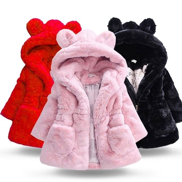 Chaleco Invierno Niñas Terciopelo Abrigos de piel sintética para niños Mantener la chaqueta caliente Niños Engrosamiento Vellón Prendas de abrigo Bebé Conejo Con capucha Traje de nieve 2201006