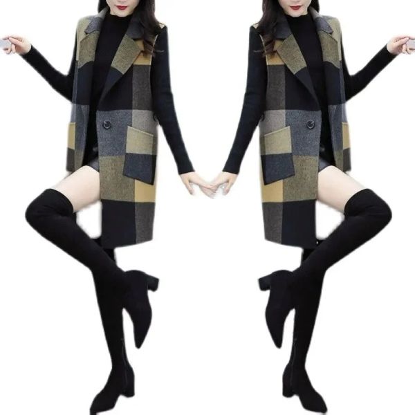 Gilets 2021 automne femmes hiverneuses Nouvelles gilettes de chair de longueur coréenne femelle feme mince tempérament manteau femme fashion laine gilet a711