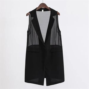 Vesten 2022 Zomer Vest Jas Vrouwen Zwarte Chiffon Mouwloze Jas Blazers Bovenkleding Vrouwelijke Perspectief Casual Vest Tops 5XL