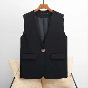 #5101 Noir Beige Blazer gilet femmes mince gilet court femme sans manches veste simple bouton mince vêtements d'extérieur gilet Woman Waistcoat