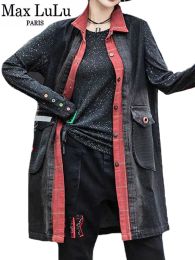 Max LuLu européen noir Denim gilet manteau 2022 femmes rouge Plaid imprimé gothique gilets femme lâche Punk sans manches longs vêtements