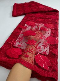 Gilets Red African Lace Fabric 2023 2,5 ans Lacets nigérians brodés Tissu de dentelle en tulle française de haute qualité Ty3243