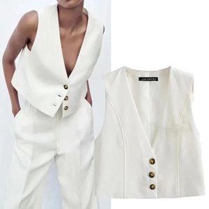 Gilets Gilet femme blanc col en V dames tenue de bureau vêtements d'extérieur Vintage élégant OL gilet simple boutonnage formel gilet de travail 2022