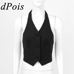 Gilets Femmes Classique Halter Costume Gilet Dos Nu Boutonné Sans Manches Gilets Mode Femme Gilets Formel Élégant OL Lady Gilets Mujer