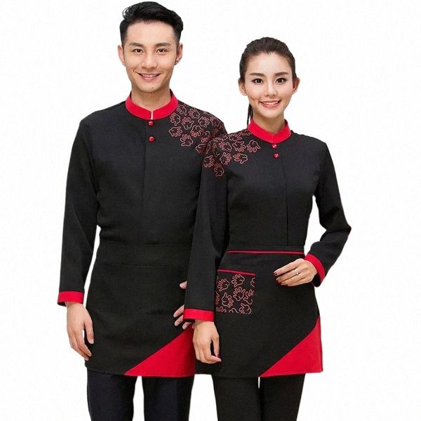 Serveur Uniforme Automne Hiver Hot Pot Restaurant Café Femme Hôtel Serveur Vêtements Coréens avec Manches Lg Service Alimentaire A13F #