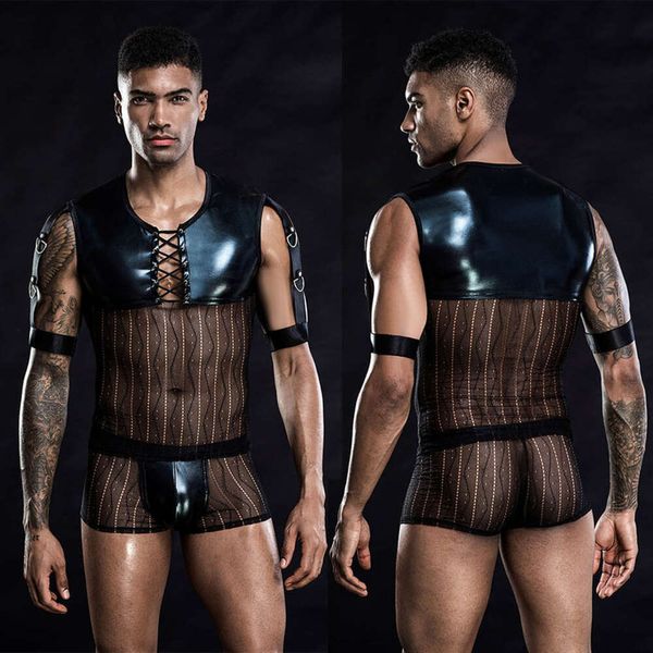 Uniforme de serveur, ensemble de Cosplay, body en cuir noir pour hommes, sous-vêtements de Bondage Teddy, costume de Catsuit érotique, Costumes de Lingerie