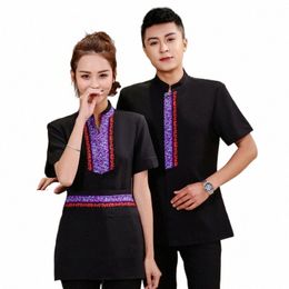 Ober Werkkleding Korte mouwen Hotel Chinese Theehuis Restaurant Catering Ober Uniformen Fastfood Keuken Tops Overalls 00vR #