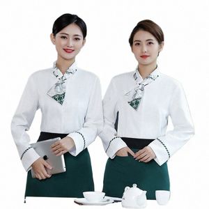 Camisa de trabajo de camarera Restaurante Café de té de leche Fi Logotipo de ropa de trabajo ajustado Lg Mujeres M1AZ#