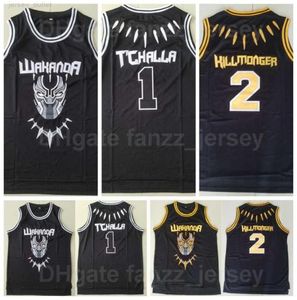 Wakanda Movie Black Panther Basketball 1 Tchalla Jerseys 2 Hillmoager Erik Killmonger bordado y costura algodón puro transpirable6306306