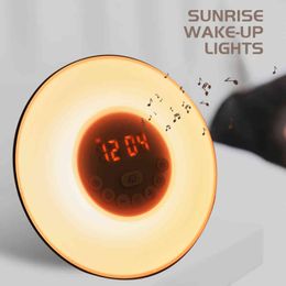 Réveil Lumière Réveil Sunrise / Sunset Simulation Simulation lumineuse Numérique avec radio FM Tableau de contrôle tactile de nuit S 211111