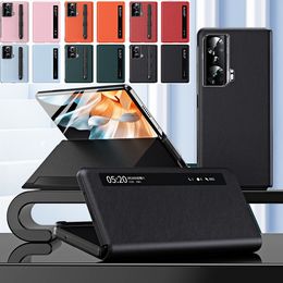 Wakker slaapkoffers voor Honor Magic vs Case Ultimate Smart Touch View Window Stand Bescherming Wallet Lederen Flip Cover