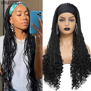 Wakego Hoofdband Box Braid 24 Inch Krullend Ombre Bruin Lange Gevlochten Afrikaanse Synthetische Vlechten Haar Voor Vrouwen 240113